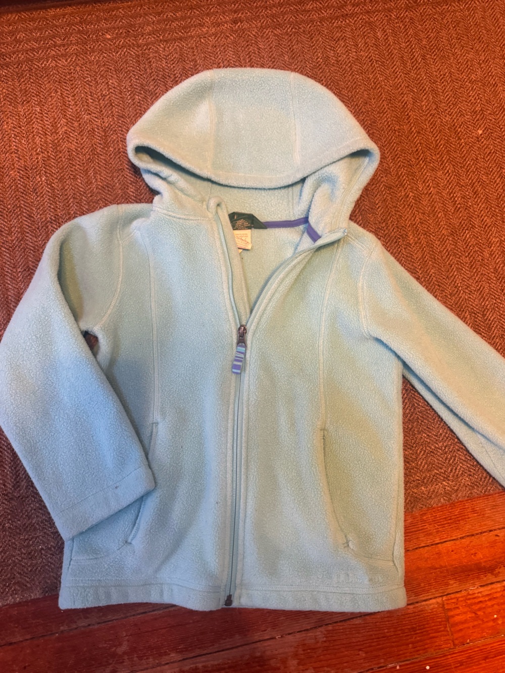 LL BEAN girl 6-7  Light Blue Hooded Fleece Jacket camp fleece